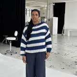 Knit Striped Off-shoulder Sweater-Outfit