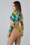 Fongt New Long Sleeve Zip Bikini High-Waisted Women's Split Swimsuit Conservative Sunscreen Beach