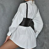 Street Clubwear Vest Ladies Sexy PU Leather Sling Straps Camisoles Solid Black Backless Elastic Zipper Crop Tops