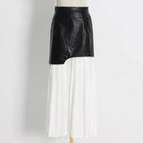 Fongt Elegant Temperament Wind 2025 Spring New Pu Skin Spliced 100 Folded High Waist In The Long Bag Hip Half-Dressed