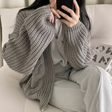 Cable Knit Loose Zip Up Cardigan-Outfit
