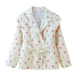 Fongt Spring/Autumn Women's Fashion Sweet Broken Flower Suit T-Neck With Long Sleeved Suit Jacket