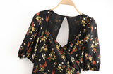 New Spring / Summer 2024 Small Flower Print Low-Cut Sexy Back Cut-Cut Forked Dress-Outfit
