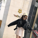 Topstitched Decorative Pu Leather Jacket-Outfit