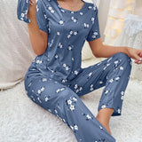 Fongt Spring Milk Silk Home Clothing Women's Summer Thin Cartoon Print Short-Sleeved Trousers Can Be Worn Outside-Outfit