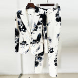 Fongt New Star Temperament Fashion Digital Print A Buckle Suit Small Foot Pants Set Two
