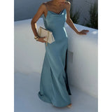 Fongt Temperament Sexy Solid Color Splicing Tie With Body Slings Long Dress