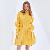 Drawstring Elegant Dress For Women Stand Collar Puff Sleeve Casual Loose Dresses Female Fashion New Spring