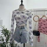 Spider-Web Yarn Velvet Perspective Bottom Shirt Dark T-Shirt T-Shirt Short Long-Sleeved T-Shirt Top