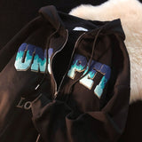 Letter Embroidery Hoodies High Street Retro Flame