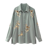 Spring Sequins Set With Loose Shirt Sequins And Straight Trousers-Outfit