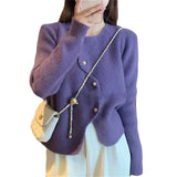Fongt Small Fragrant Wind Pure Color Sweater Irregular Design Sense Small Versatile Show Thin Short Long Sleeve Knit Cardigan Female-Outfit