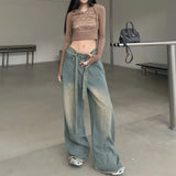 Tie Strap Seam Detail Vintage Washed Jeans-Outfit