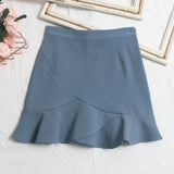 Real Shooting Small Lotus Leaf Side Fishtail Short Skirt Anti-Light High-Rise Thin A Word Bag Hip Skirt