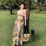 Fongt Retro Halter Dress Female V Collar Small Back Hollow Show Thin Holiday Fairy Skirt Spring-Outfit