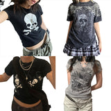 Women Goth Clothes y2k Crop Tops Summer 2023 T shirts Grunge 2000s Trashy Aesthetic Short Sleeve Tees Young Girls