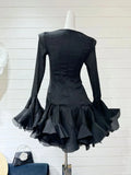 Frill Buttoned Long Sleeve Midi Dress-Outfit