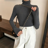 Solid Bottoming t Shirt Women Spring Autumn Tee Shirts Korean Turtleneck Slim Long Sleeve Black White T-shirts 90s tops