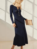 Fongt French Knitted Dress Elegant Knitted Long-Sleeved Women's Dress
