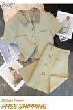 Fashion Lapel Elegant Short Sleeve Shirt Coat + High Waist A Line Mini Short Skirt Spring Women's Two Piece Skirt