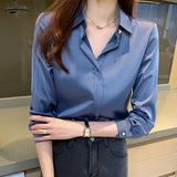 Sleeve Shirts Blouses for Women Silk Shirts Women Satin Clothing Office Lady Solid Silk Shirt Blouse Tops Plus Size