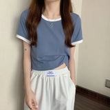 Fongt Color Round Collar Short-Sleeved T-Shirt Female 2024 New Summer Bottom Shirt Korean Version Slim Short Student Top