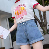Fongt Waist Black Denim Shorts Female Summer Students Loose Thin A-Word Wide Leg Pants Hot Pants Korean Version