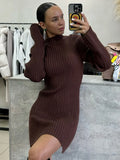Fongt Tight Knitted Dress Woman 2023 Half-Neck Bottomed And Hip Solid Color Temperament Short Autumn Winter Sweater
