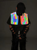 Function Fake Two Colorful Reflective Short-Sleeved Shirt Man's Magic Luminous Zipper Shawl Shirt Casual Jacket-Outfit
