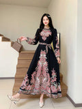 New Style Dress For Women's Holiday, Single-Breasted Collar, Single-Breasted Court Style, Vintage Printed Wide Swinging Long Dress-Outfit