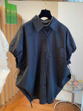 style Summer Fashion Puff Sleeve Women Blouses Single Breasted Turn-down Collar New Shirt