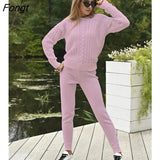 Autumn and Winter Knitted Two-piece Casual Fried Dough Twist Pullover Set Long Sleeve Top Thick Sweaters Women