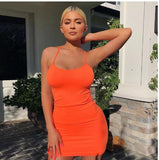 Fongt Summer New Ladies Dress Simple Design Club Hanging Neck Sexy Waist Slimed Body