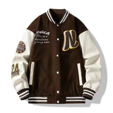 and autumn retro quilted embroidered baseball uniform jacket men and women loose tide brand street jacket couple shirt-Outfit