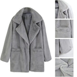 Hot Style 2023 Autumn And Winter Woolen Coat Female Medium Long Solid Color Loose Plush Coat Imitation Fur Coat-Outfit