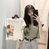 Fongt Celebrity Short-Sleeved T-Shirt Female Jacket Short Style Student Korean Version Loose 2024 Summer New Heart Machine Crop Ins