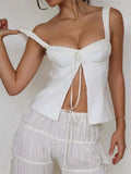 Chic Suspender Strap Tank Tops Summer Women Sleeveless Low Cut V Neck Split Hem Vest Casual Party Club Backless Vest-Outfit