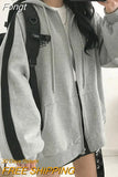 Sweatshirts Women Winter Harajuku Streetwear Korean Version Vintage Long Sleeve Solid Jacket Coats Loose Zip Up