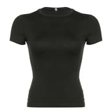 Simple Basic Round-Collar Short-Sleeved T-Shirt 2024 New Summer Ins Trend Solid Color Slim And Thin Casual Blouse-Outfit