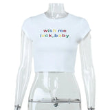 2024 Trendy T-Shirt Base Collar Letter Print Hottie Umbilical Short