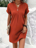 Fongt Women's 2025 New V-Neck Solid Color Jacket Comfortable Casual Button Dress