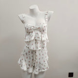 Fongt Fraiding Splicing Simulation Silk Sling Shorts Pajamas Set Idyllic Spring And Autumn Pure Thin Home Clothes Girl