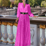 Fongt Buy Through The New Fashion V-Neck Long-Sleeved Shirt Temperament Elegant Waist Display Thin Bright Leg