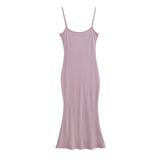 Trendy Women's Dress Hot Girls Sexy Basic Solid Color High Waist Show Thin Medium-Long Halter Skirt Hip Dress-Outfit