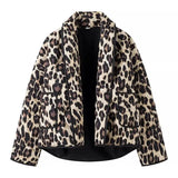 Fashion Winter Women's Animal Print Kimono Open Skirt Loose Padded Coat-Outfit