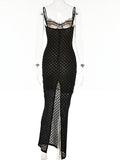 See Through Black Maxi Dress Spaghetti Strap Back Split Long Summer Dress 2023 Sexy Backless Women's Dresses for