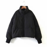 Stand-up Collar Zipper Pocket Padded Jacket-Outfit