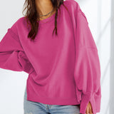 Fongt Women's Clothing 2025 Autumn And Winter New Women's Large Round-Neck Sweatshirt Side Open Fork Long-Sleeved Sweater