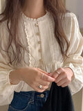 Fongt Retro Collar Lace White Shirt Women's Spring And Autumn Shirt High-End Chic Temperament Long-Sleeved Top