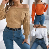 Shooting Autumn And Winter Casual Pure Color Collar Shoulder Long Sleeve Jacket Sweater Women's